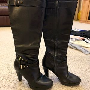 Cole Haan Knee High Black Leather Heeled Boot